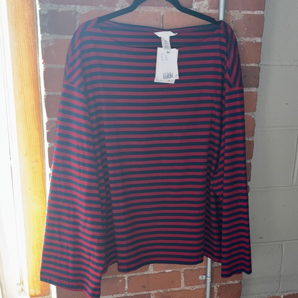 H&M Women's Long Sleeve Top - Red and Navy Stripes